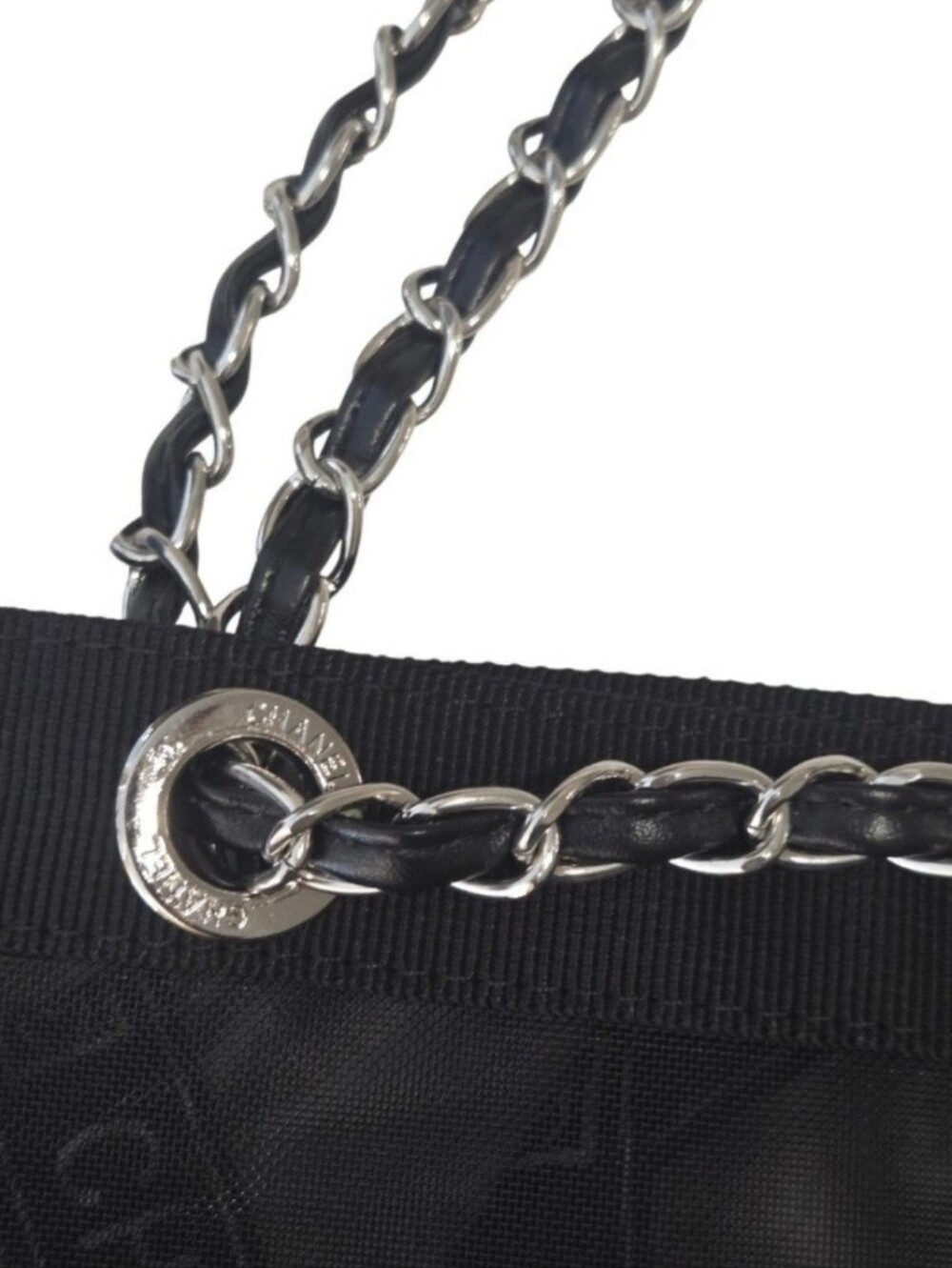 CHANEL Black Mesh Tote with Silver Chain Straps including Pouch - Picture 3 of 4